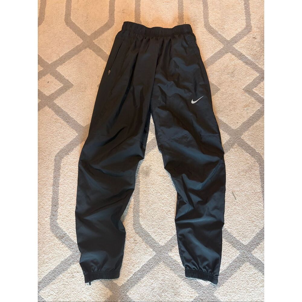 Nike Running Track Pants Windbreaker Zip Bottom Joggers Black Size Small